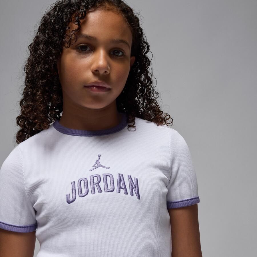 Jordan semi-gecropte geribbelde T-shirt voor kids Wit - Foto 2