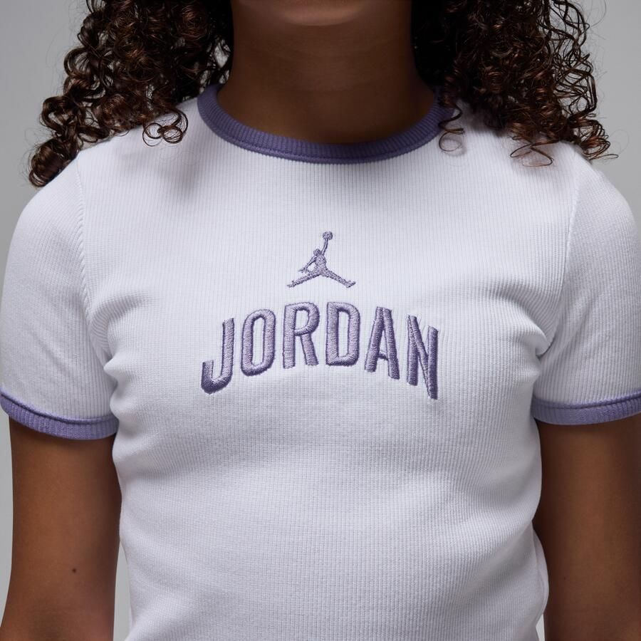 Jordan semi-gecropte geribbelde T-shirt voor kids Wit - Foto 3