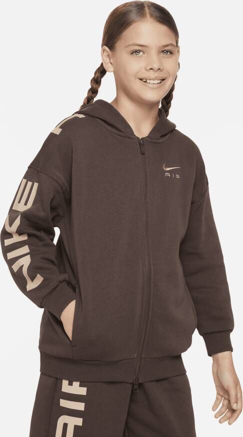 Nike Air Club Fleece oversized hoodie met rits over de hele lengte voor meisjes Bruin
