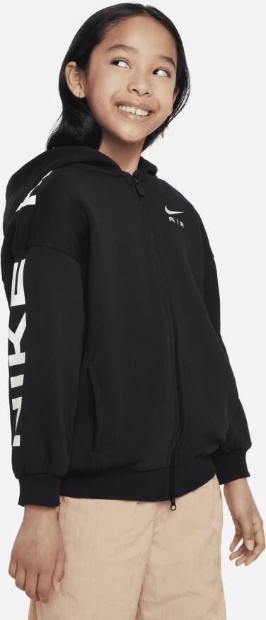 Nike Air Club Fleece oversized hoodie met rits over de hele lengte voor meisjes Zwart