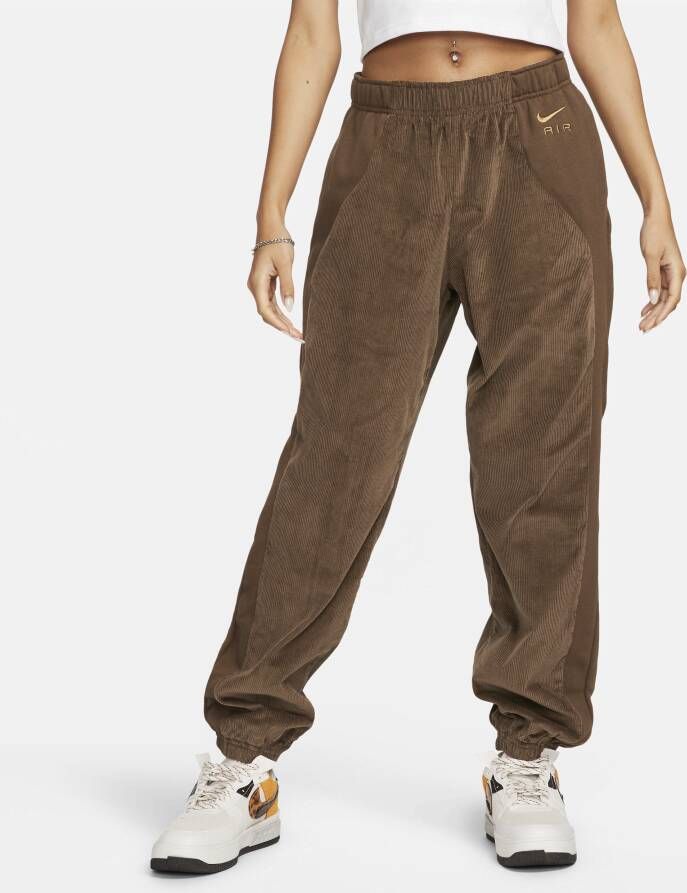 Nike Air Corduroy-fleecebroek met hoge taille voor dames Bruin