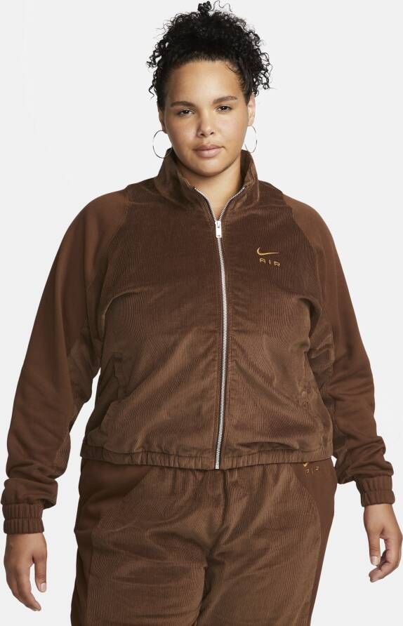 Nike Air Corduroy fleecehoodie met rits over de hele lengte voor dames (Plus Size) Bruin
