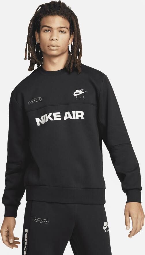 Nike Air Shirt met ronde hals van geborstelde fleece voor heren Zwart