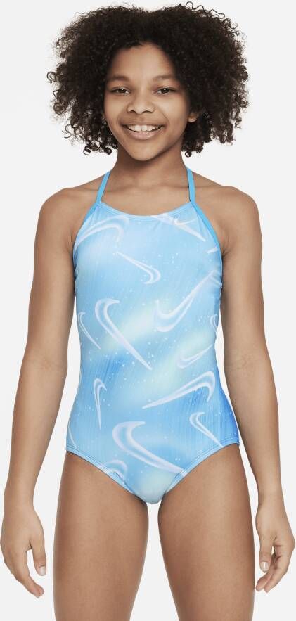 Nike Aurora Swoosh zwempak met gekruist design voor meisjes Blauw