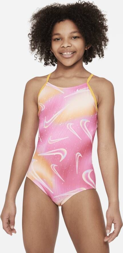 Nike Aurora Swoosh zwempak met gekruist design voor meisjes Roze
