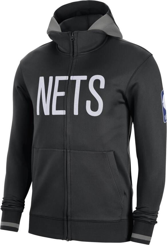 Nike Brooklyn Nets Showtime NBA-hoodie met rits en Dri-FIT voor heren Zwart