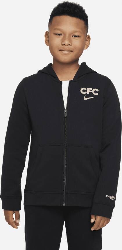 Nike Chelsea Club voetbalhoodie met rits voor kids Zwart