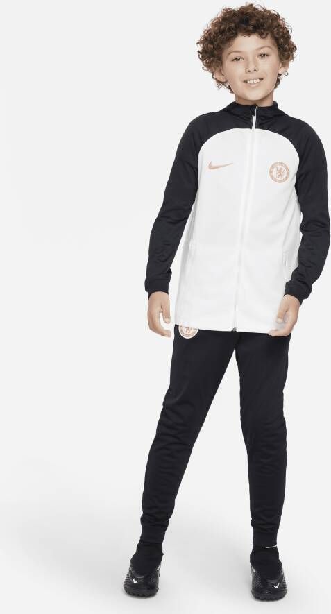 Nike Chelsea FC Strike Dri-FIT knit voetbaltrainingspak met capuchon voor kids Wit