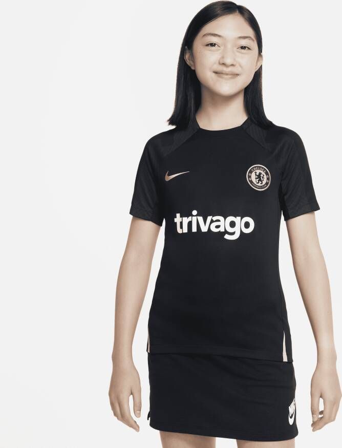 Nike Chelsea FC Strike voetbaltop met Dri-FIT en korte mouwen voor kids Zwart