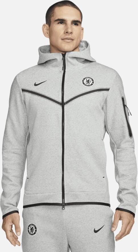 Nike Chelsea FC Tech Fleece Windrunner Derde voetbalhoodie met rits over de hele lengte voor heren Grijs