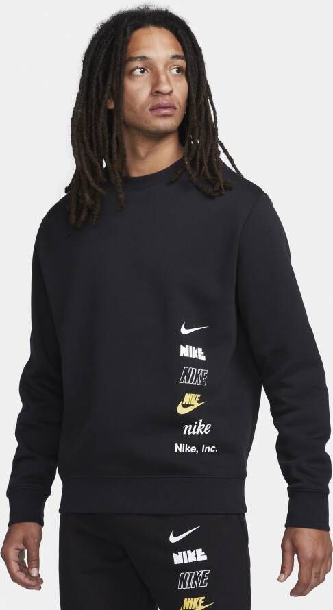 Nike Club Fleece+ Geborstelde herentop met ronde hals Zwart