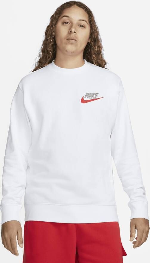 Nike Club herentop van sweatstof met ronde hals Wit