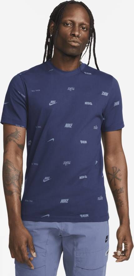 Nike Club T-shirt met print rondom voor heren Blauw
