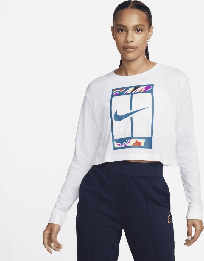 Nike Court Dri-FIT Slam Kort tennisshirt met lange mouwen voor dames Wit