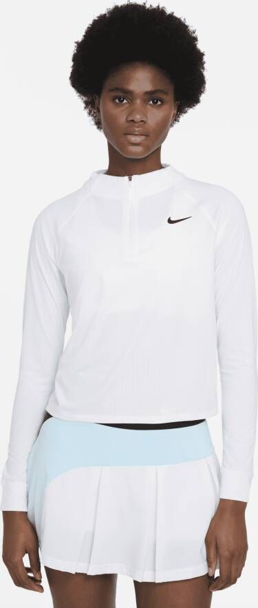 Nike Court Dri-FIT Victory Tennistop met lange mouwen en halflange rits voor dames Wit