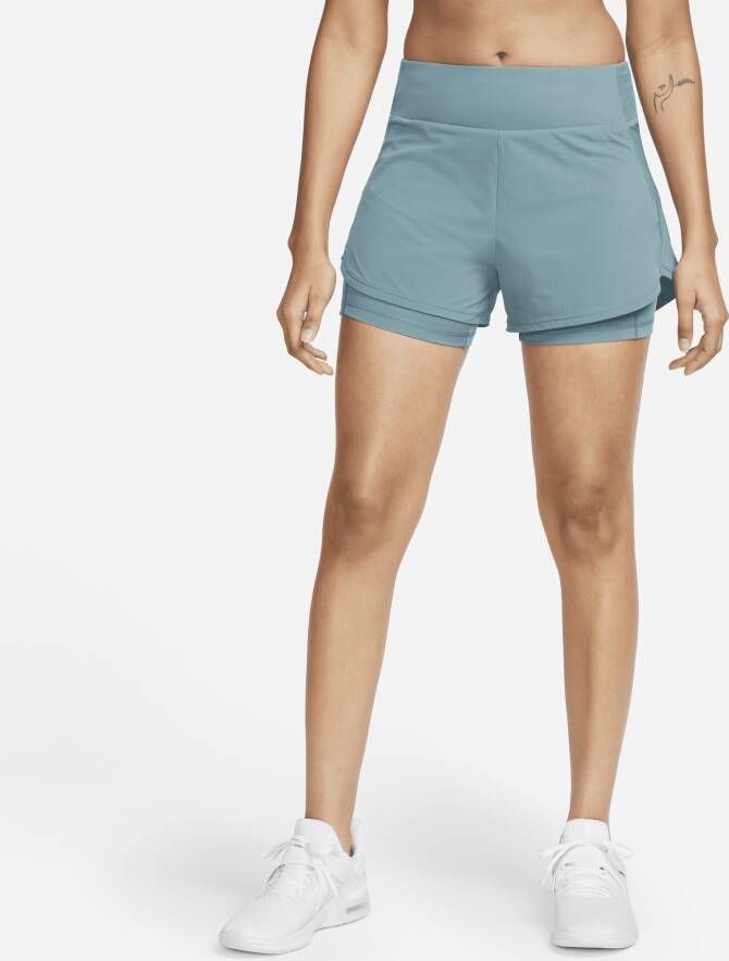 Nike Dri-FIT Bliss 2-in-1-shorts met halfhoge taille voor dames (8 cm) Blauw