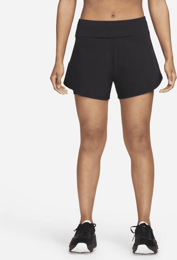 Nike Dri-FIT Bliss 2-in-1-shorts met halfhoge taille voor dames (8 cm) Zwart