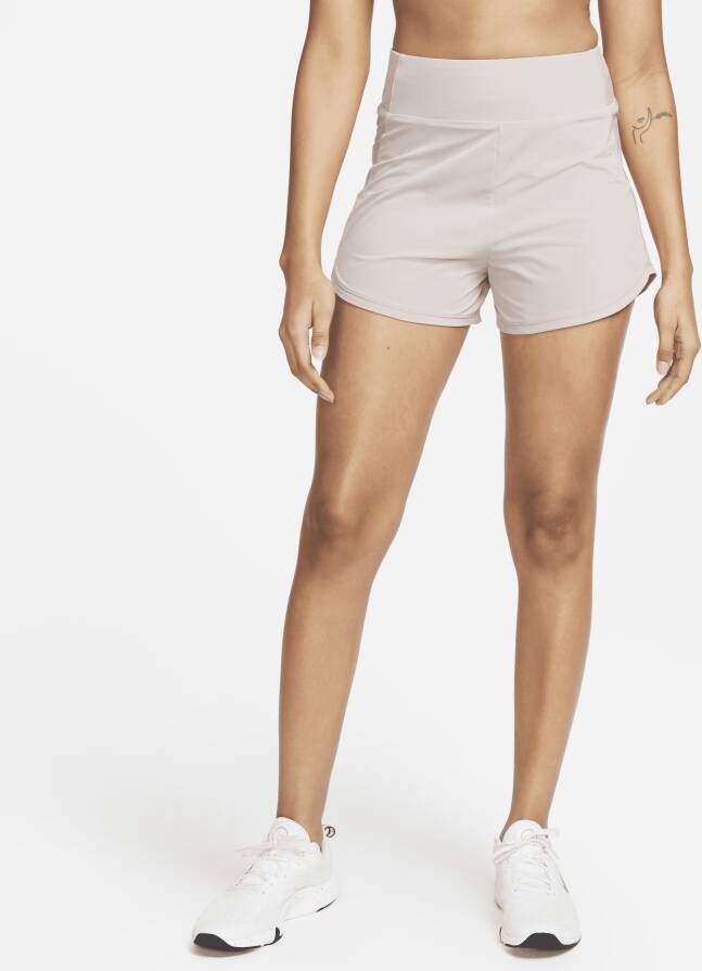 Nike Bliss Dri-FIT fitnessshorts met hoge taille en binnenbroekje voor dames (8 cm) Bruin