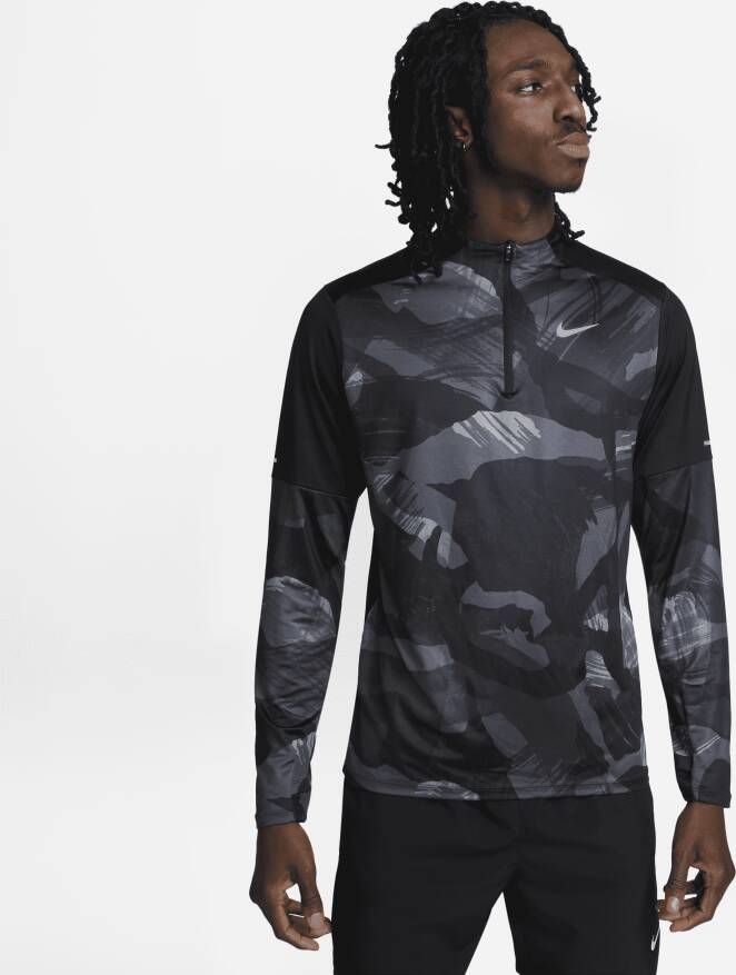 Nike Dri-FIT Element Hardlooptop met halflange rits en camouflageprint voor heren Zwart
