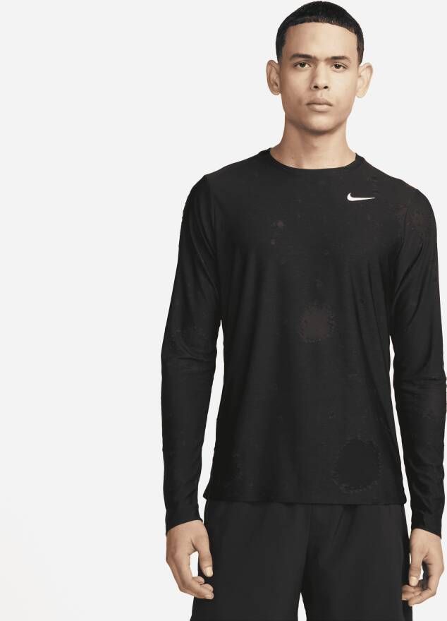 Nike Dri-FIT Fitnesstop met lange mouwen en all-over print voor heren Zwart