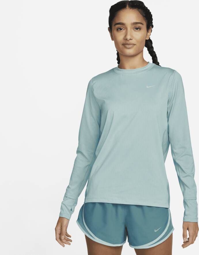 Nike Dri-FIT hardlooptop met geribde ronde hals voor dames Blauw