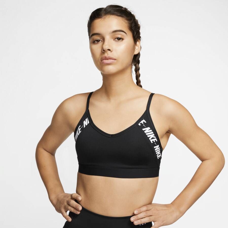 Nike Dri-FIT Indy Gewatteerde sport-bh met logo en lichte ondersteuning Zwart