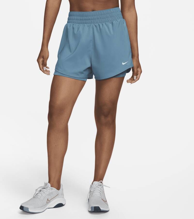 Nike One Dri-FIT 2-in-1-fitnessshorts met hoge taille voor dames (8 cm) Blauw