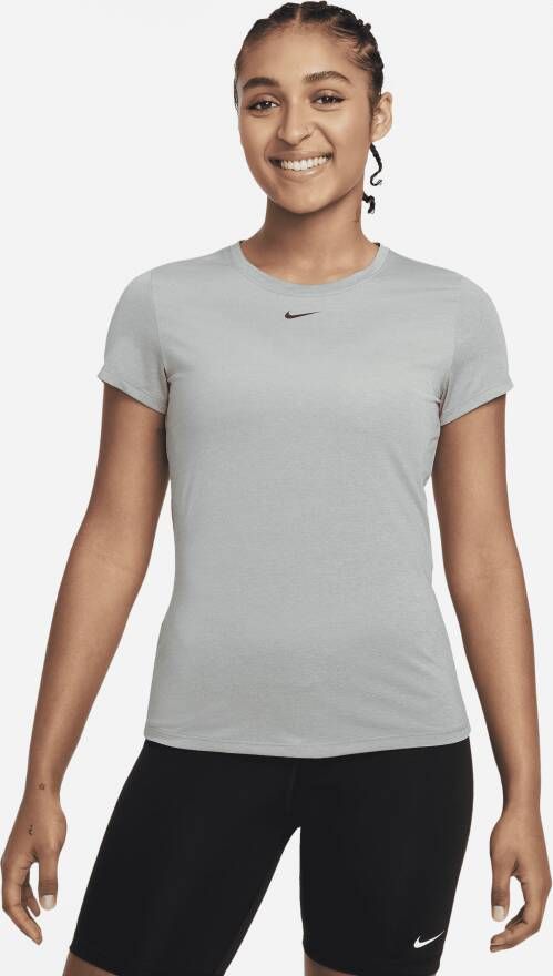 Nike Dri-FIT One Damestop met aansluitende pasvorm en korte mouwen Grijs