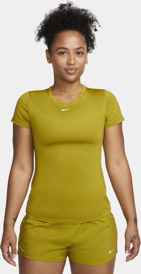 Nike Dri-FIT One Damestop met aansluitende pasvorm en korte mouwen Groen