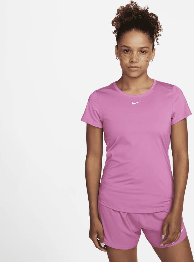 Nike Dri-FIT One Damestop met aansluitende pasvorm en korte mouwen Roze