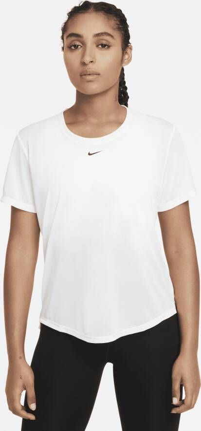 Nike Dri-FIT One Damestop met standaardpasvorm en korte mouwen Wit