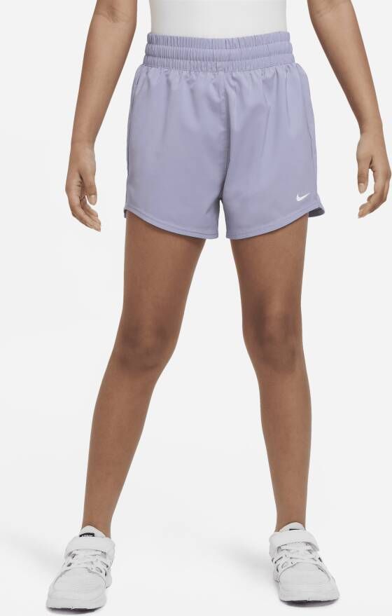 Nike Dri-FIT One geweven trainingsshorts met hoge taille voor meisjes Paars