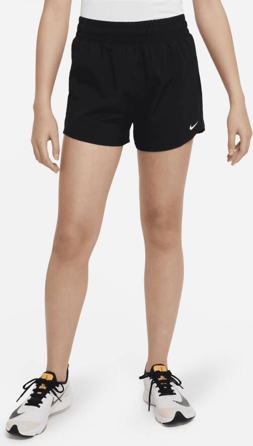 Nike Dri-FIT One geweven trainingsshorts met hoge taille voor meisjes Zwart