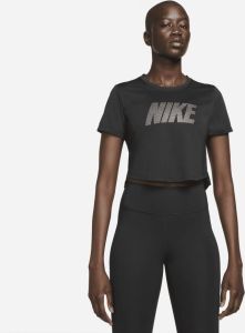 Nike Dri-FIT One Korte damestop met graphic standaardpasvorm en korte mouwen Zwart