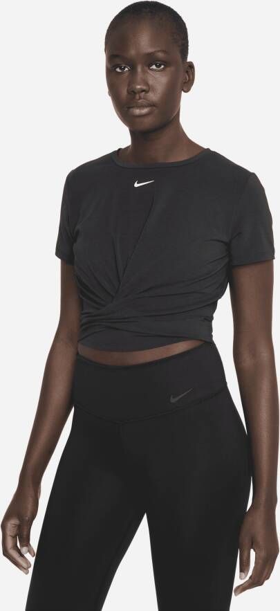 Nike Dri-FIT One Luxe Korte damestop met een twist en korte mouwen Zwart