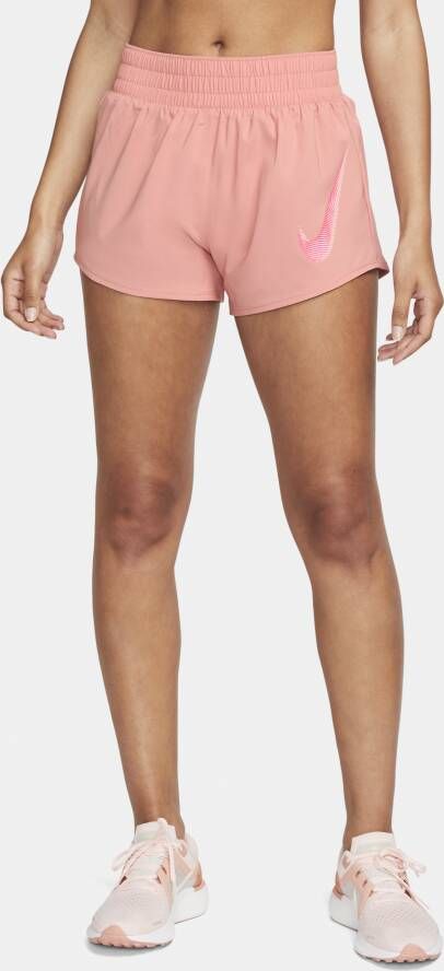 Nike Dri-FIT One Swoosh Hardloopshorts met halfhoge taille en binnenbroek voor dames Roze