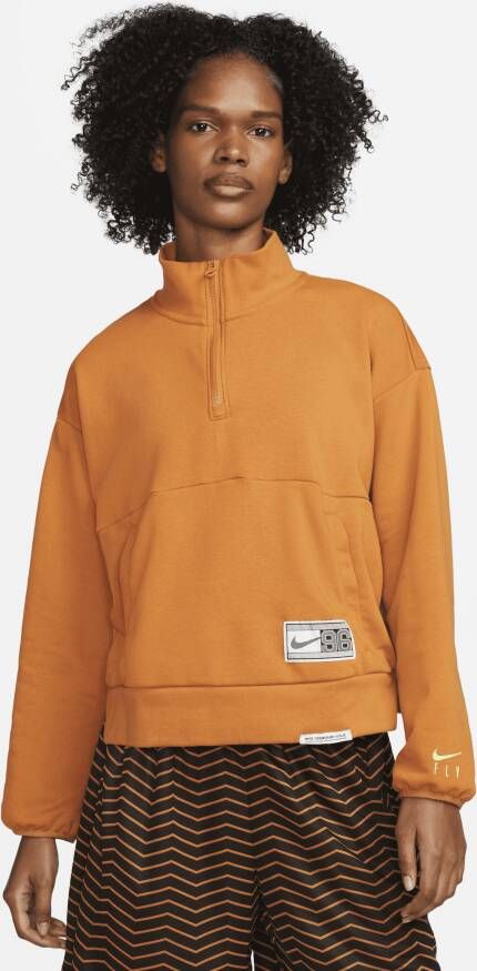 Nike Dri-FIT Swoosh Fly Basketbalsweatshirt met korte rits voor dames Oranje