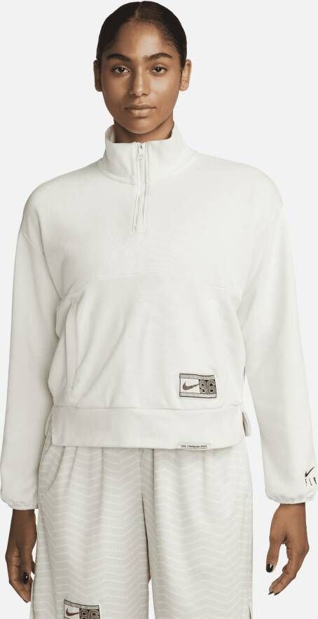 Nike Dri-FIT Swoosh Fly Basketbalsweatshirt met korte rits voor dames Wit