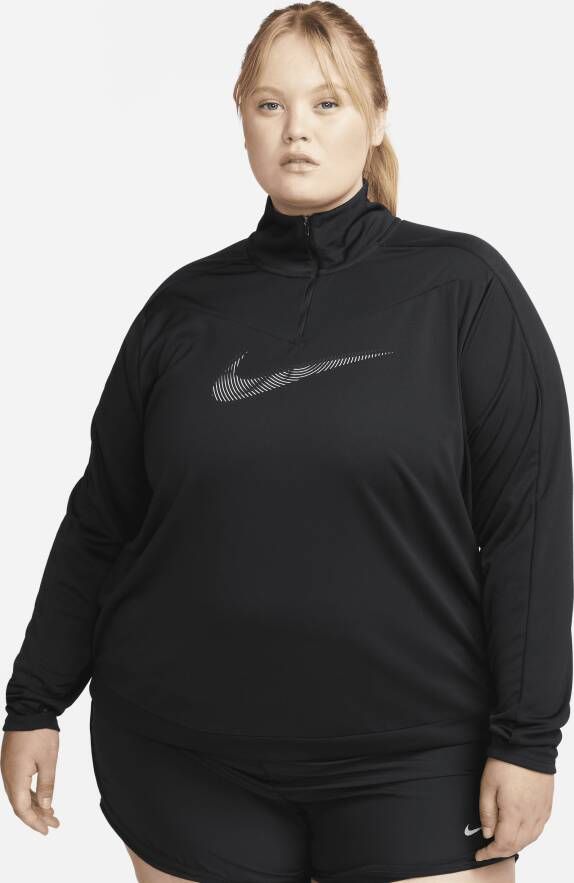 Nike Dri-FIT Swoosh hardlooptop met 1 4-rits voor dames (Plus Size) Zwart