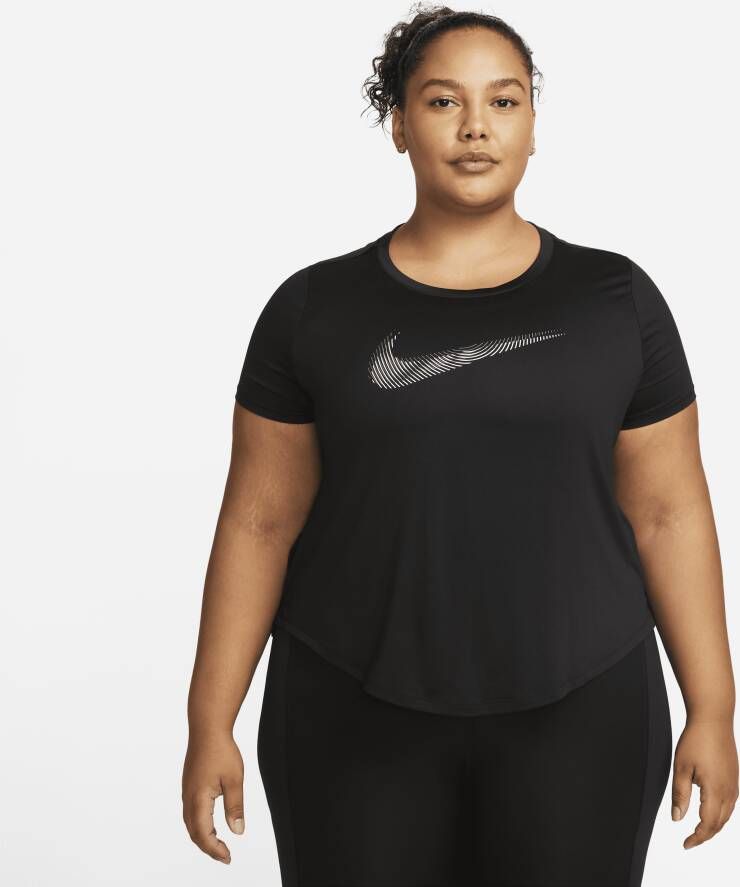 Nike Dri-FIT Swoosh Hardlooptop met korte mouwen voor dames (Plus Size) Zwart