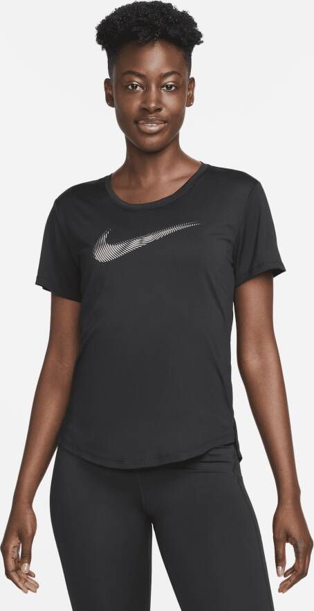 Nike Dri-FIT Swoosh Hardlooptop met korte mouwen voor dames Zwart