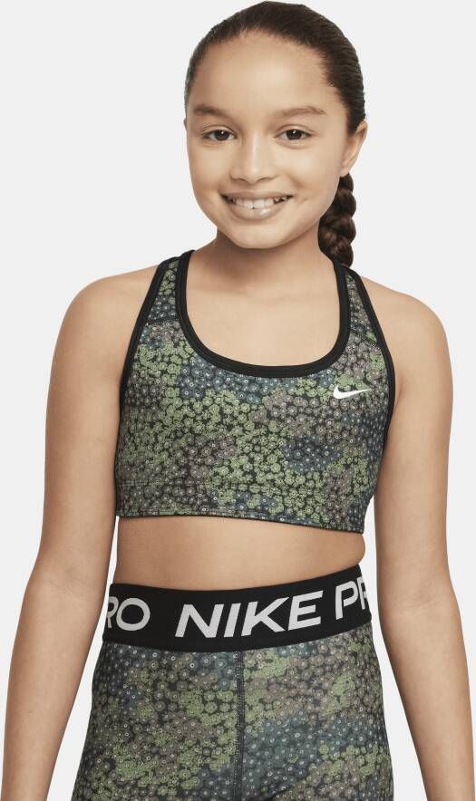 Nike Dri-FIT Swoosh Omkeerbare sport-bh met print voor meisjes Zwart