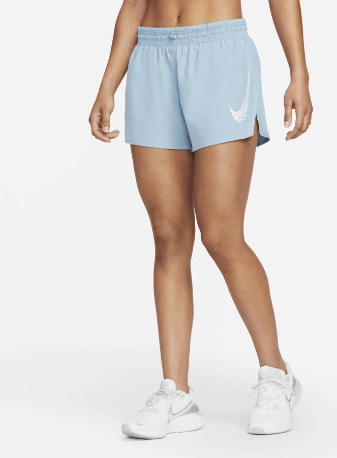 Nike Dri-FIT Swoosh Run Hardloopshorts met halfhoge taille en binnenbroek voor dames Blauw