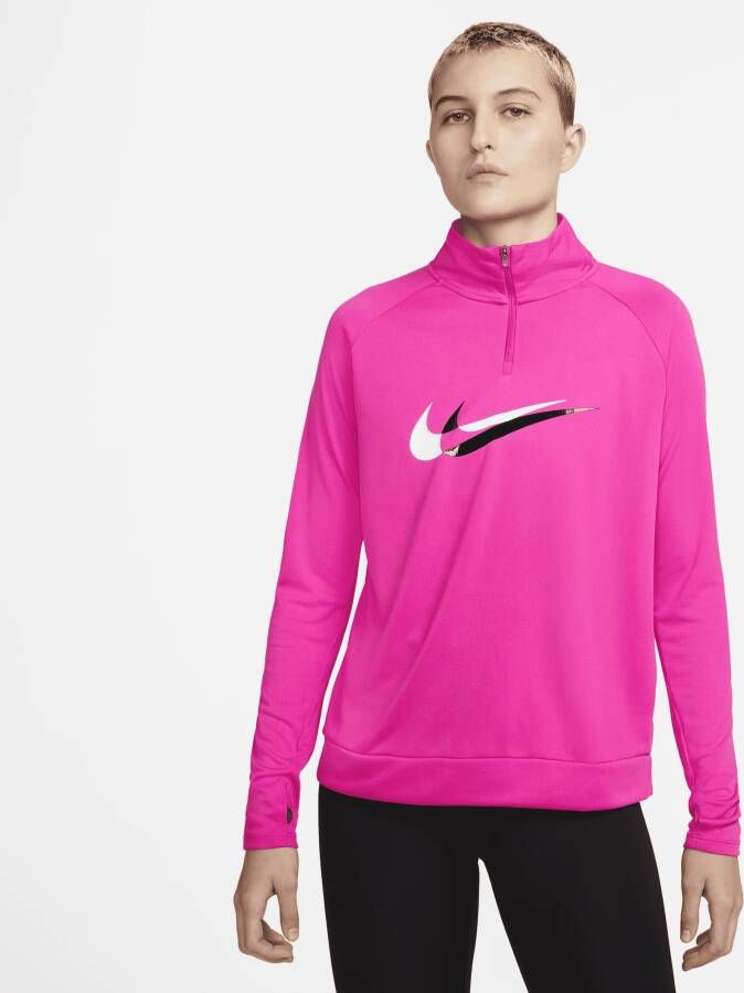 Nike Dri-FIT Swoosh Run Tussenlaag-hardlooptop met korte ritssluiting voor dames Roze
