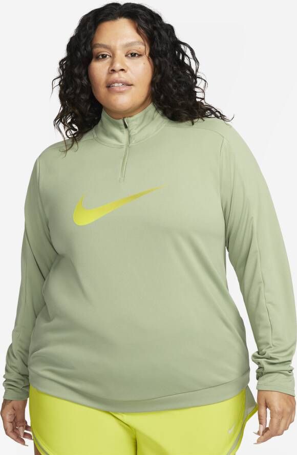 Nike Dri-FIT Swoosh Tussenlaag voor hardlopen met korte rits en lange mouwen voor dames (Plus Size) Groen