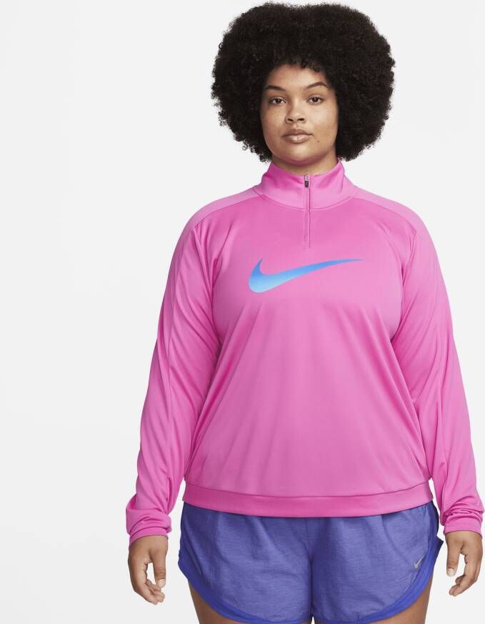 Nike Dri-FIT Swoosh Tussenlaag voor hardlopen met korte rits en lange mouwen voor dames (Plus Size) Roze