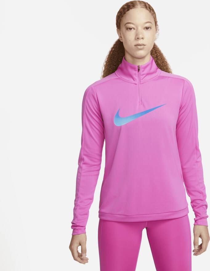 Nike Dri-FIT Swoosh Tussenlaag voor hardlopen met korte rits en lange mouwen voor dames Roze