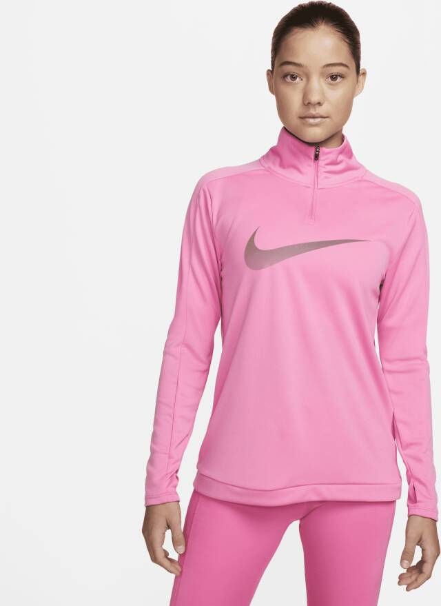 Nike Dri-FIT Swoosh Tussenlaag voor hardlopen met korte rits en lange mouwen voor dames Roze