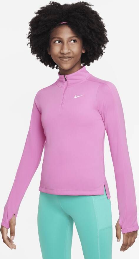 Nike Dri-FIT top met halflange rits en lange mouwen voor meisjes Roze