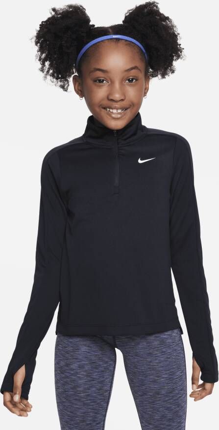 Nike Dri-FIT top met halflange rits en lange mouwen voor meisjes Zwart